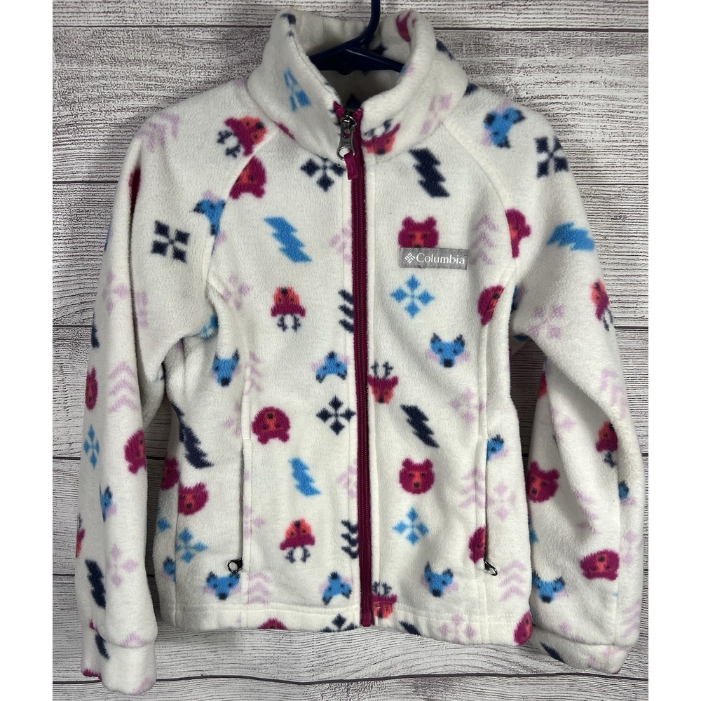 Columbia Kids Full Zip Fleece Jacket XS 6/6X Aztec Geometric White/Navy/Red
